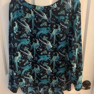 LOFT long sleeve blouse Navy, Teal Peacocks Size M